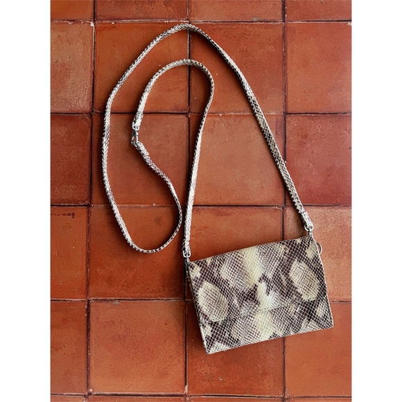 Hobo Jetty Genuine Leather Sand Snakeskin Convertible Crossbody Bag GUC - Picture 1 of 8